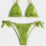 Juostuotas Bikinis Komplektas su Siūlėmis