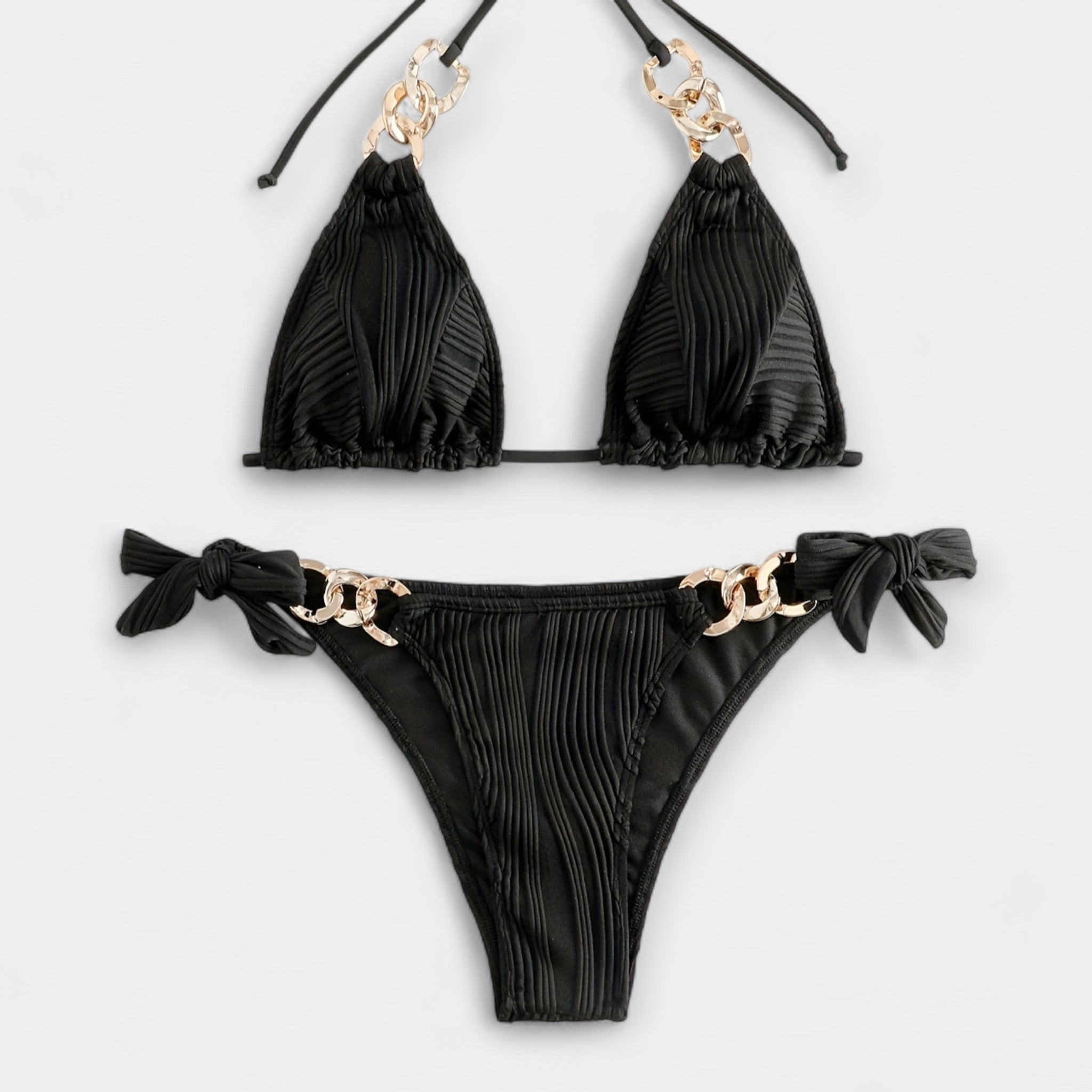Juostuotas Bikinis Komplektas su Siūlėmis
