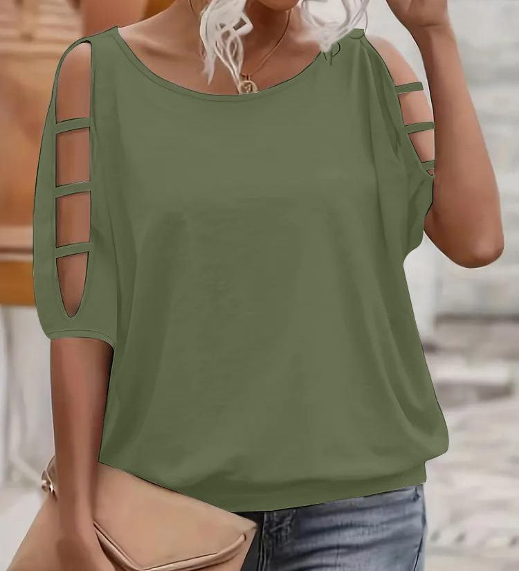 Adel – Elegantiška palaidinė atvirais pečiais ir „cut-out“ detalėmis