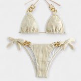 Juostuotas Bikinis Komplektas su Siūlėmis