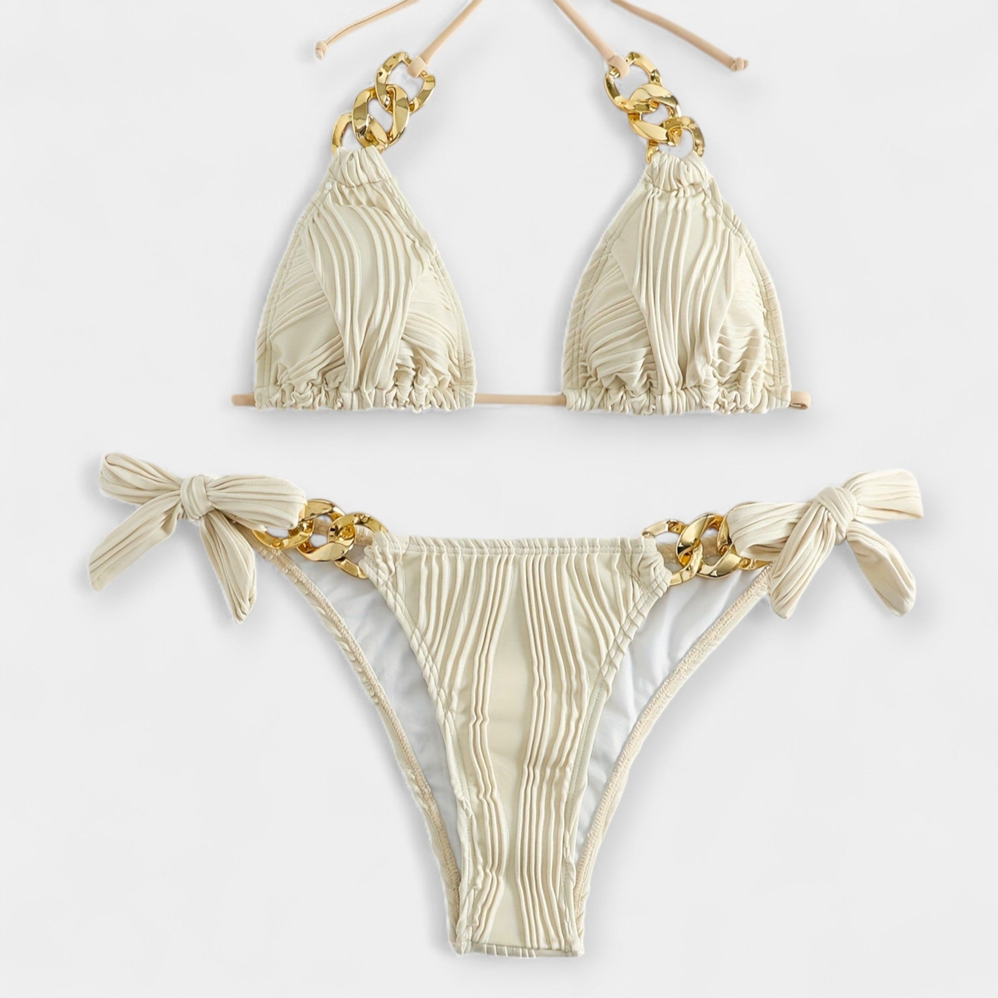 Juostuotas Bikinis Komplektas su Siūlėmis