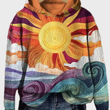 Retro Hoodie su Saulės Spindulio Raštu